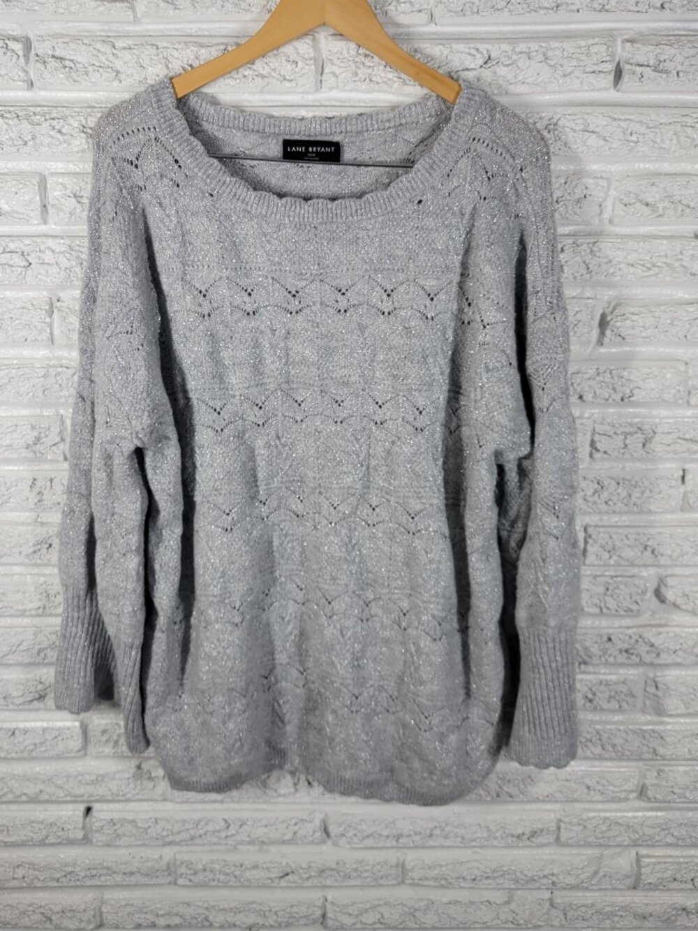 Lane Bryant Women Plus Size 22/24 Sweater Gray Metallic Shimmer Knit SWE55E